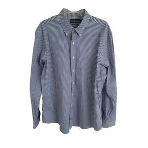 Ralph Lauren Shirt Mens XL Blue Stripe Custom Fit‎ Button Down Pink Pony